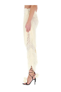 Cream-colored pleated high-waisted trousers with draped flowing design by magda butrym in white fabric