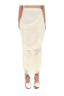 Magda Butrym women’s draped midi skirt in white featuring sheer lightweight fabric and soft ruched folds