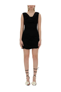 Magda butrym women’s black jersey sleeveless mini dress with ruched bodice and draped neckline