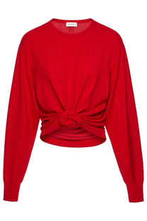 Magda Butrym women’s vibrant red long-sleeved knit sweater with a knotted front detail