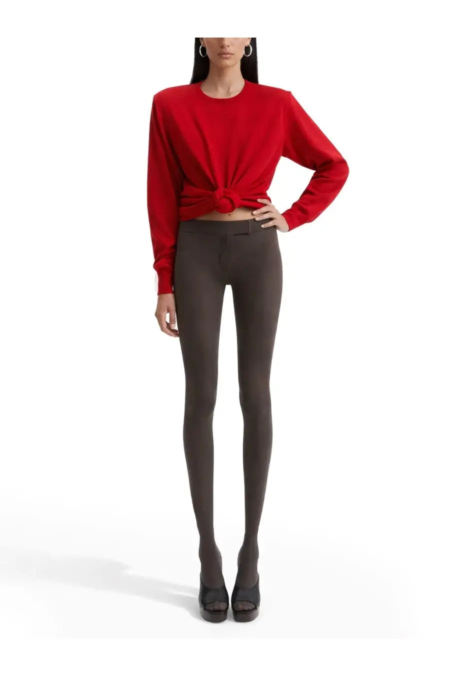Magda Butrym women’s vibrant red long-sleeved knit sweater with knotted front detail perfect for stylish layering