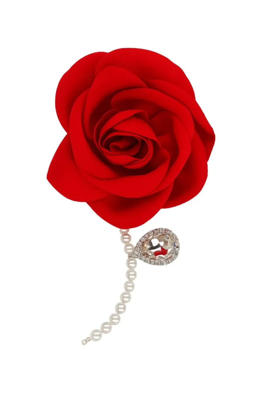 Magda butrym women’s orecchino pendente con rosa red vibrant red rose brooch with clear crystals and pearl chain pendant