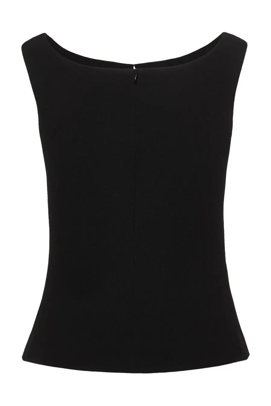 Black sleeveless top by magda butrym with rounded neckline and back zipper detail shown from the back side