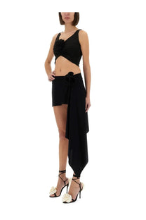 Black asymmetrical mini skirt with tied waistband and flowing fabric from magda butrym womens top con fiore black collection