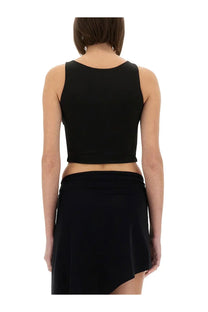 Magda Butrym women’s black sleeveless crop top with rounded neckline and elastic waistband in lightweight fabric