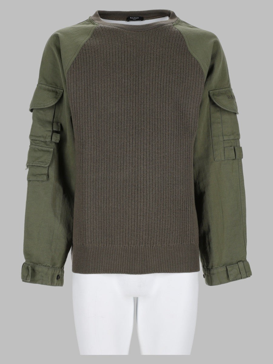Balmain Men's Maglia Cargo in Lana Con Inserti in Cotone Green