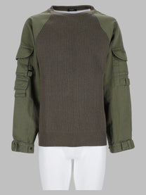 Balmain Men's Maglia Cargo in Lana Con Inserti in Cotone Green