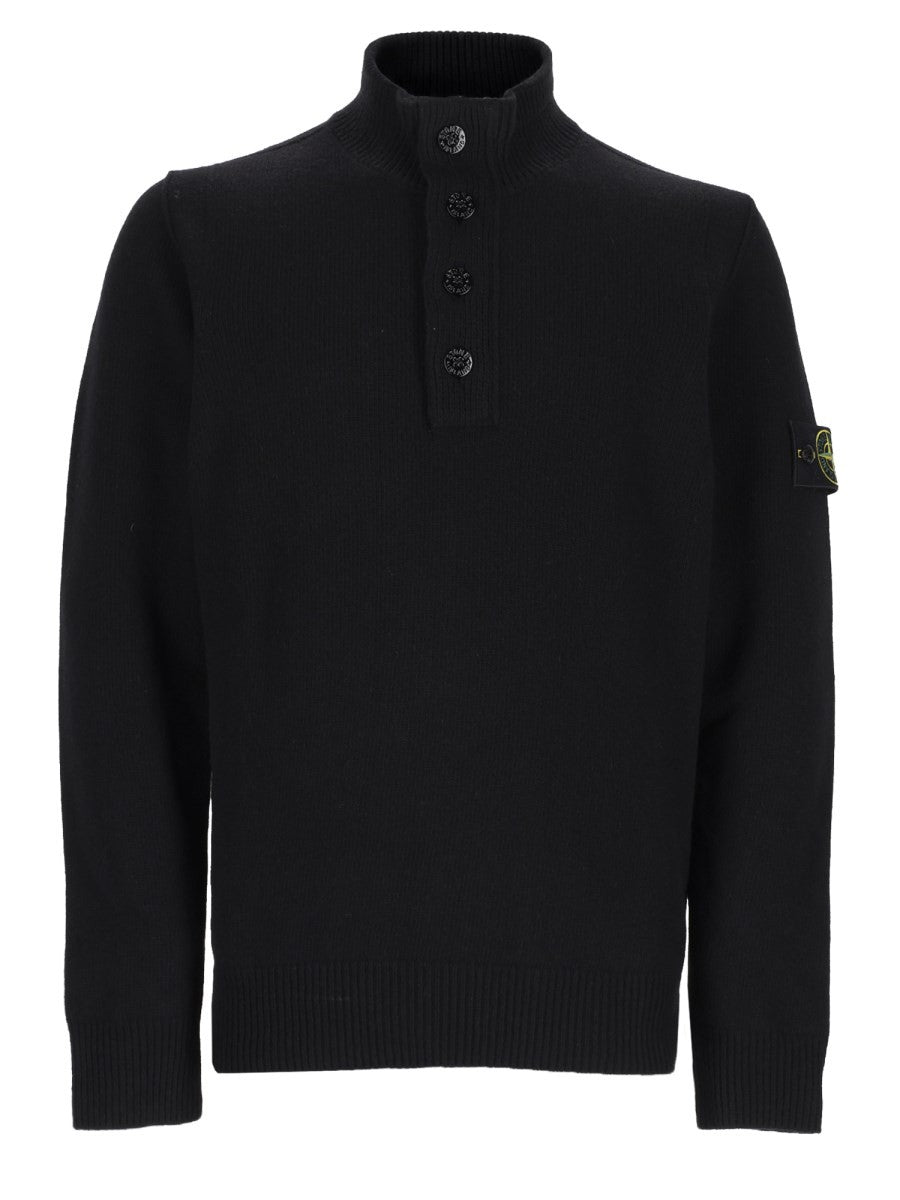 Stone Island Men's Maglia Con Bottoni Patch Black