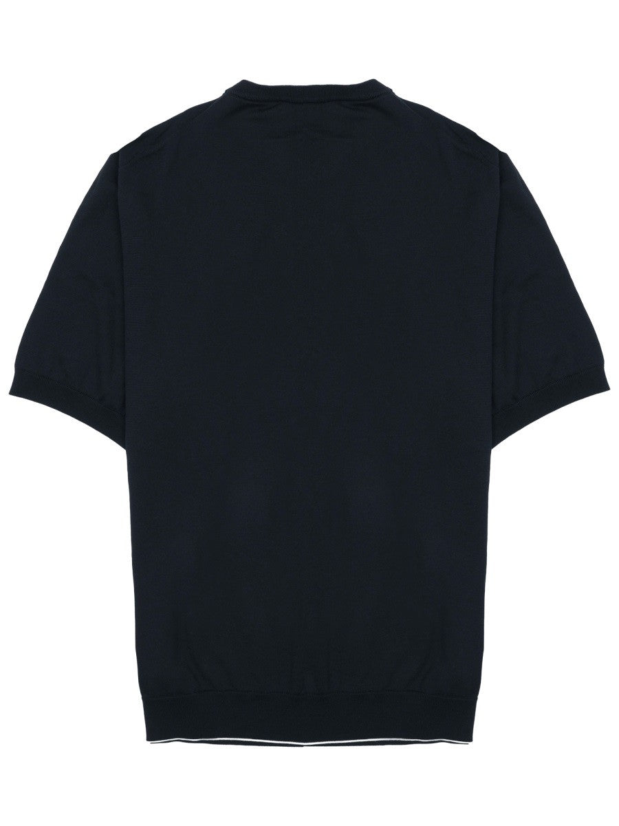 Luigi Gentile Men's Maglia in Cotone Manica Corta Blue
