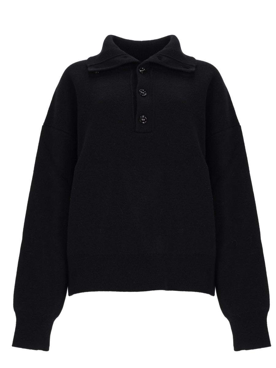 Ami Paris Women's Wool Sweater with Buttons Black