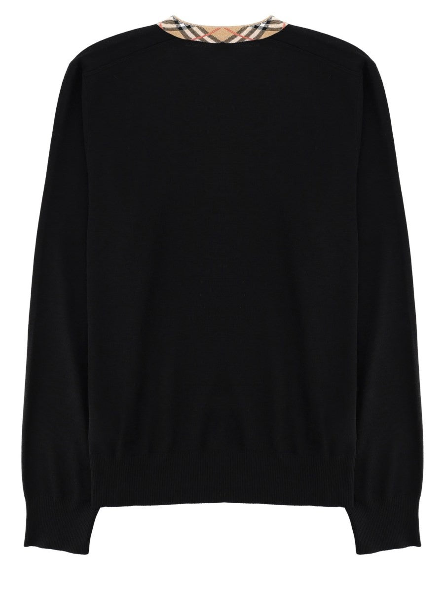 Burberry Men's Maglia in Lana Merino Con Scollo Check Black