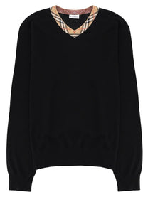 Burberry Men's Maglia in Lana Merino Con Scollo Check Black