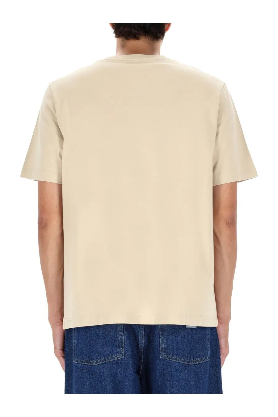 Maison Kitsuné men’s beige short-sleeved crew neck comfort shirt made from soft breathable fabric for casual wear