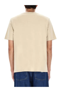 Maison Kitsuné men’s beige short-sleeved crew neck comfort shirt made from soft breathable fabric for casual wear