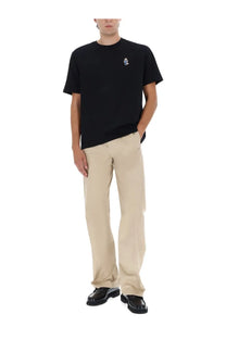 Maison Kitsuné men’s black short-sleeved cotton t-shirt with small embroidered fox logo on left chest