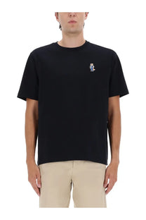 Maison Kitsuné men’s black short-sleeved comfort cotton t-shirt with small embroidered bear patch on left chest