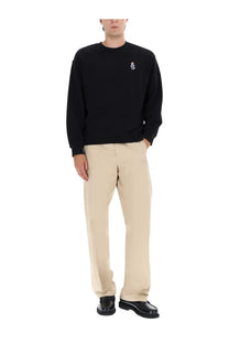 Maison Kitsuné men’s black long-sleeved sweatshirt with embroidered fox bear logo on left chest for comfort wear