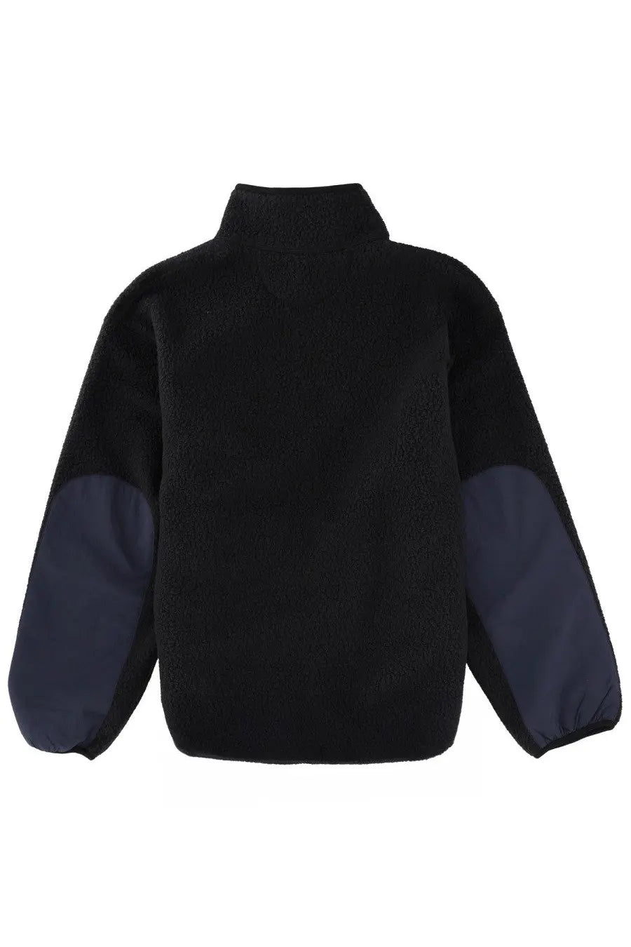 Maison Kitsuné men’s fleece jacket in black and navy blue color block with high collar for warmth and style