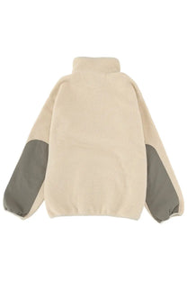 Maison Kitsuné men’s cream-colored fleece jacket with gray sleeve panels in soft warm fabric for casual wear