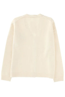 Maison kitsuné men’s beige fox head cardigan cream-colored long-sleeved knit sweater with ribbed hem and cuffs