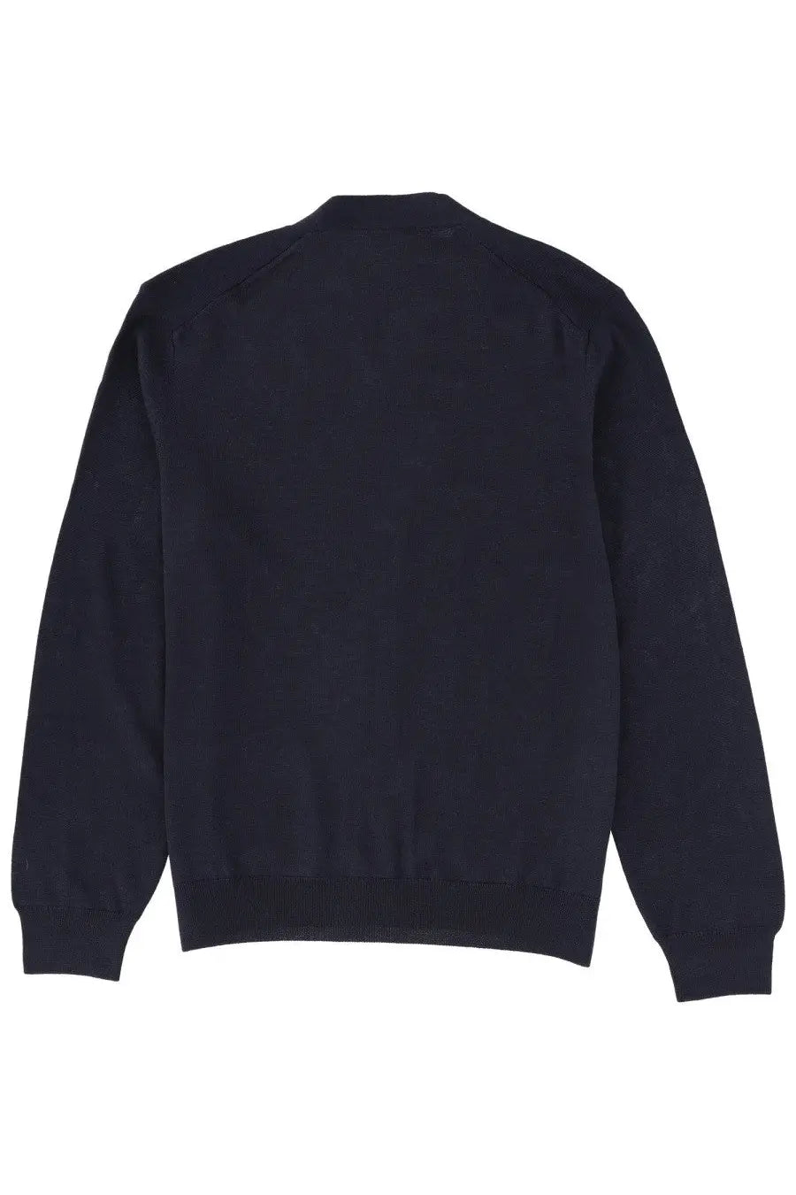 Black crewneck sweater with ribbed cuffs and hem shown from the back in maison kitsuné men’s fox head cardigan blue product image