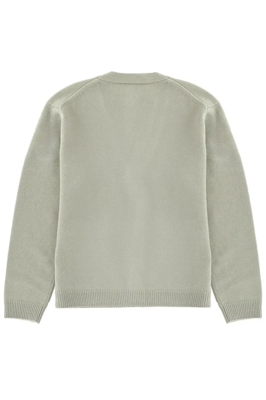 Maison Kitsuné men’s fox head cardigan in soft light green knit with ribbed cuffs and hem