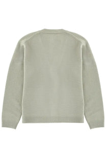 Maison Kitsuné men’s fox head cardigan in soft light green knit with ribbed cuffs and hem