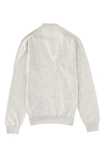 Maison kitsuné men’s fox head cardigan grey soft heathered knit sweater with crew neck and ribbed cuffs