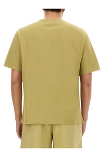 Olive green cotton t-shirt with crew neck and short sleeves from maison kitsuné men’s fox head shirt beige collection