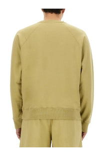 Maison Kitsuné men’s oversize sweatshirt beige in soft olive green with ribbed cuffs hem and subtle shoulder seam detailing