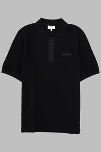 Maison Kitsuné men’s black short-sleeved polo shirt with front zipper and chest patch in soft cotton material