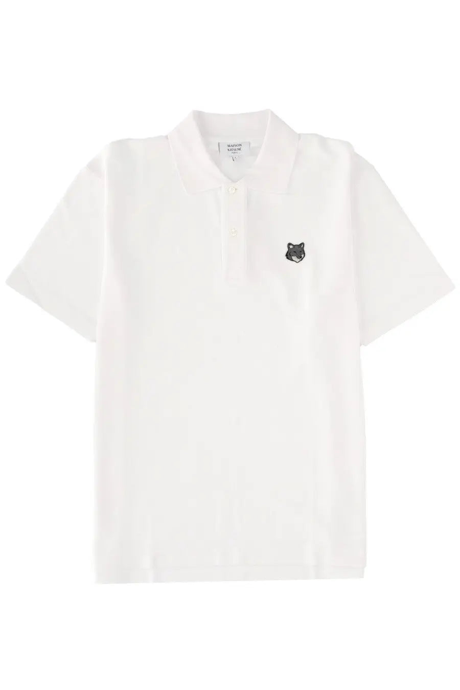 Maison Kitsuné men’s white short-sleeved polo shirt with subtle embroidered fox face on left chest