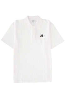 Maison Kitsuné men’s white short-sleeved polo shirt with subtle embroidered fox face on left chest