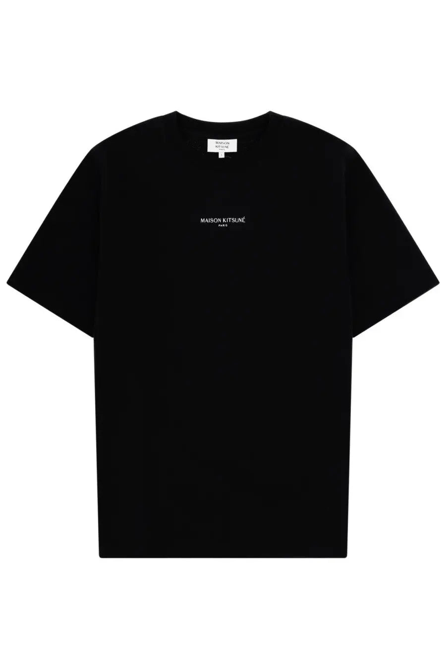 Black maison kitsuné men’s t-shirt with minimalist white chest embroidery in soft cotton material