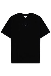 Black maison kitsuné men’s t-shirt with minimalist white chest embroidery in soft cotton material