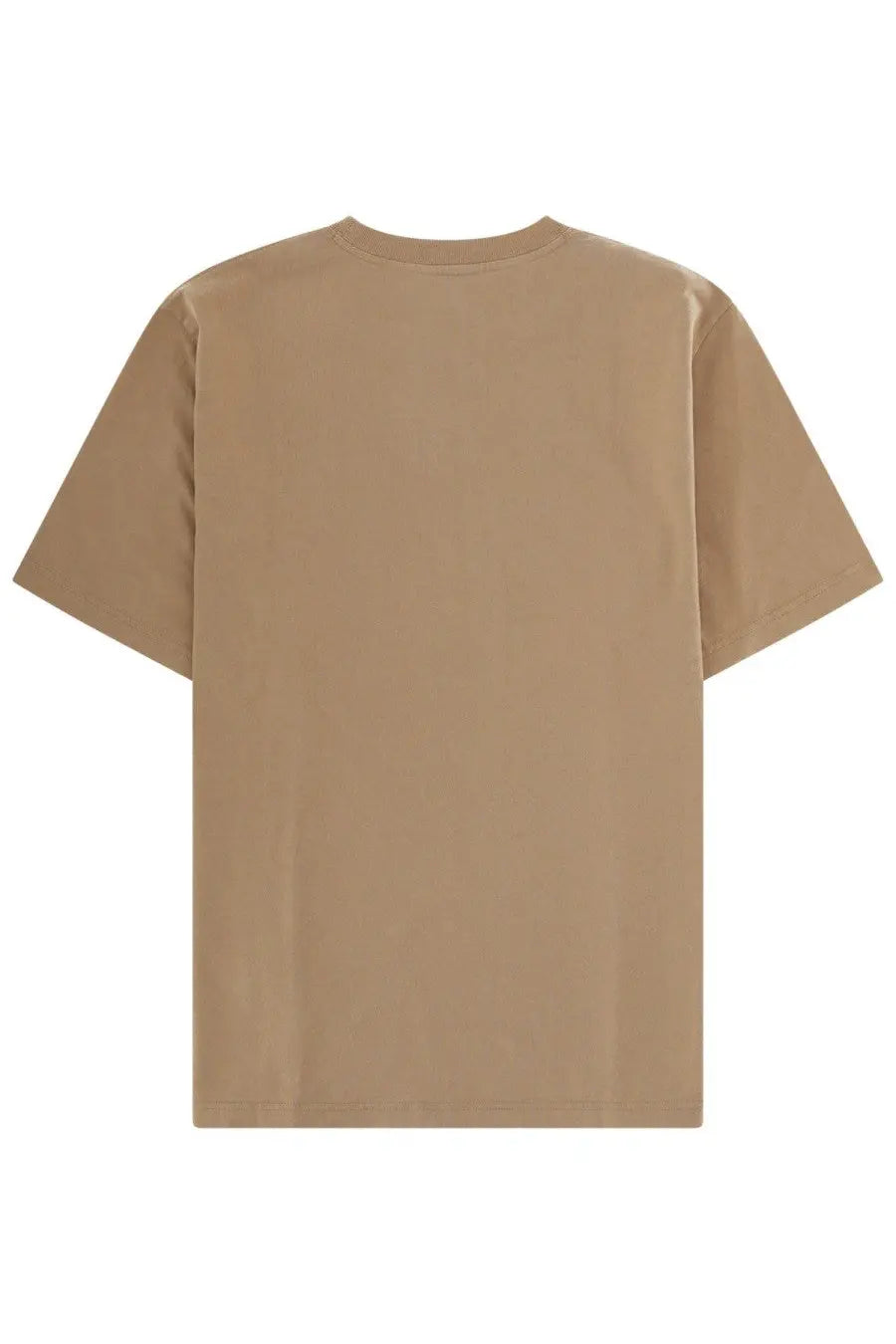 Beige short-sleeved Maison Kitsuné men’s shirt with a simple crew neck design for casual wear