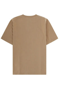 Beige short-sleeved Maison Kitsuné men’s shirt with a simple crew neck design for casual wear