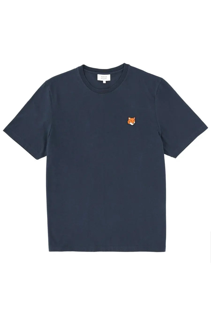 Maison Kitsuné men’s navy blue cotton short-sleeved t-shirt with small embroidered fox head logo on left chest