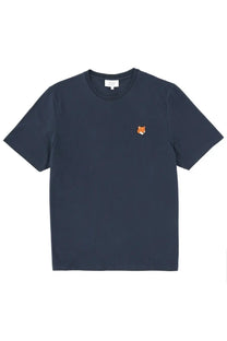 Maison Kitsuné men’s navy blue cotton short-sleeved t-shirt with small embroidered fox head logo on left chest