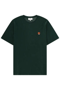 Maison Kitsuné men’s dark green short-sleeved t-shirt with small embroidered fox logo on left chest