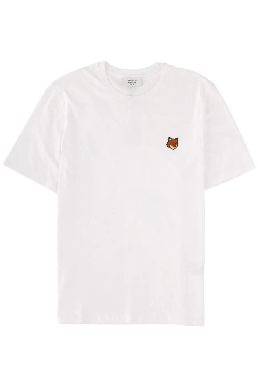 Maison Kitsuné men’s white cotton t-shirt with small embroidered fox face on the left chest