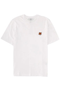 Maison Kitsuné men’s white cotton t-shirt with small embroidered fox face on the left chest