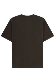 Maison Kitsuné men’s black short-sleeved cotton t-shirt with simple crew neck design titled poetic script brown