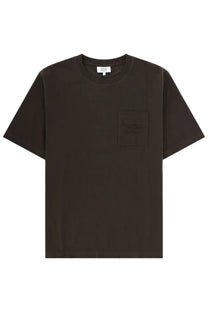 Maison Kitsuné men’s dark olive green short-sleeved t-shirt with subtle embroidered pocket on left chest