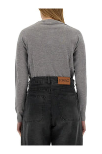Maison Kitsuné women’s baby fox jersey grey long-sleeve top with subtle texture and branded leather patch waistband