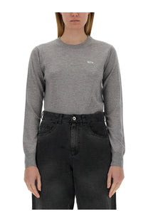 Maison kitsuné women’s gray heather baby fox jersey long sleeve top with small embroidered chest logo