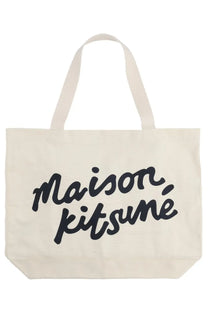 Maison Kitsuné Women's Borsa Tote Con Scritta White