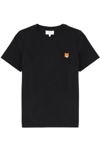 Maison Kitsuné women’s black short-sleeved t-shirt with a small embroidered fox logo on the left chest
