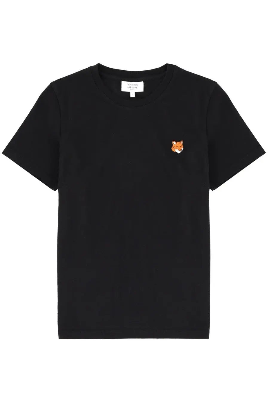 Maison Kitsuné women’s black short-sleeved cotton t-shirt with small embroidered fox logo on left chest