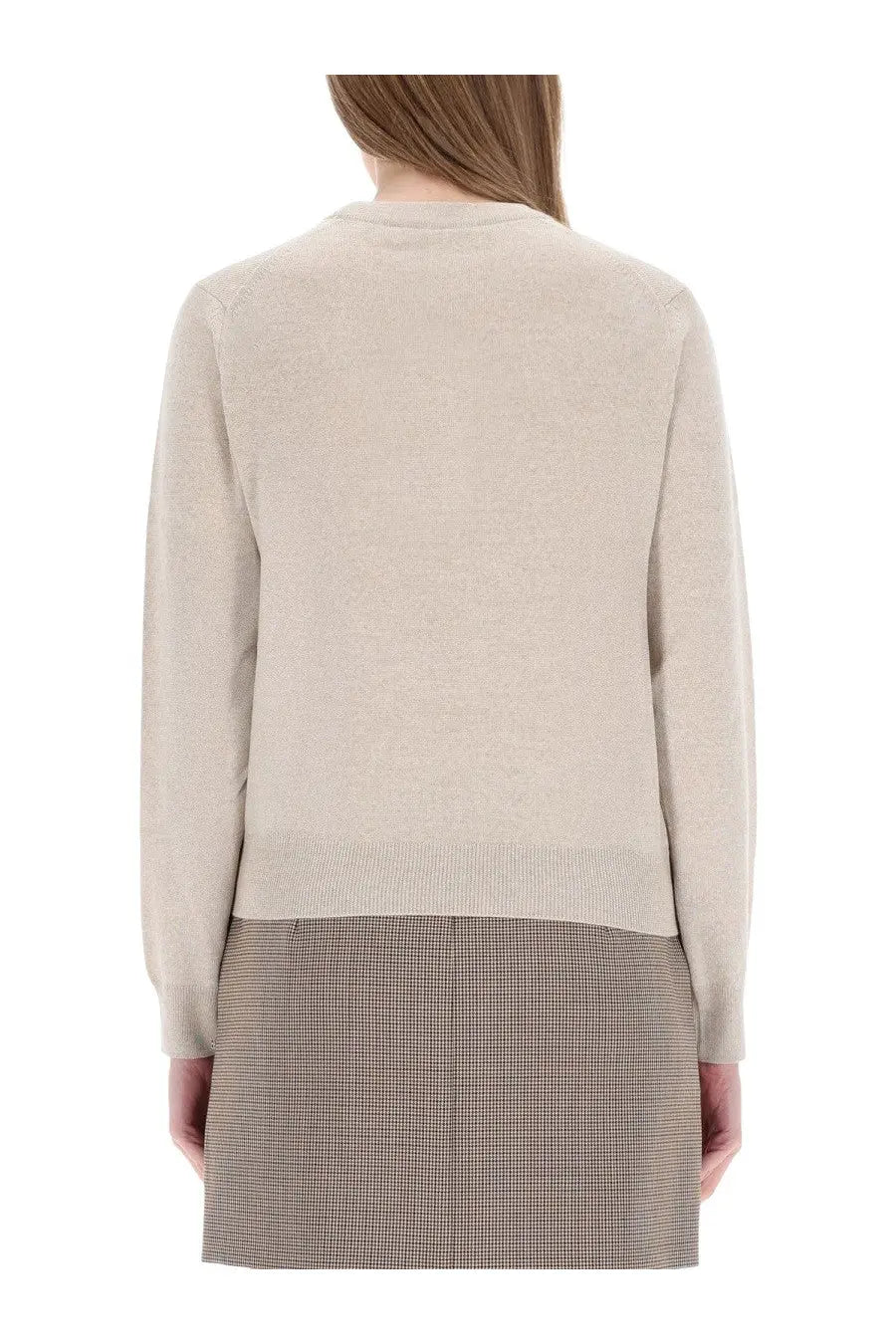 Maison Kitsuné women’s beige knit cardigan with subtle textured pattern and ribbed cuffs
